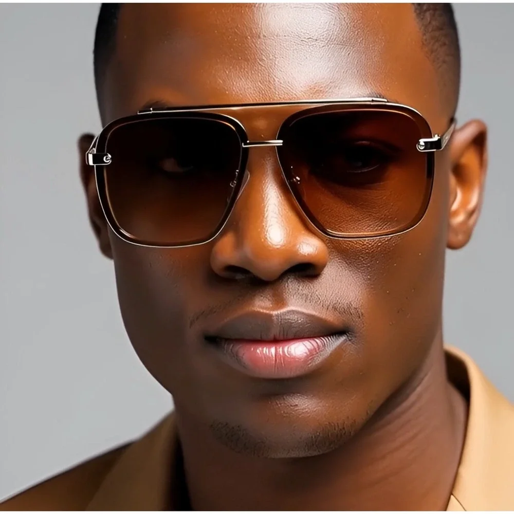 Aviator Sunglasses Gold Frame Brown Lens Square Fashion Shades UV400 Protection‎